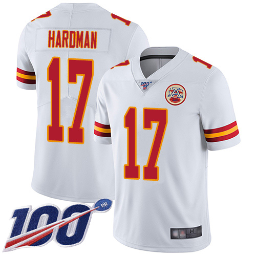 Youth Kansas City Chiefs #17 Hardman Mecole White Vapor Untouchable Limited Player 100th Season Football Nike NFL Jersey